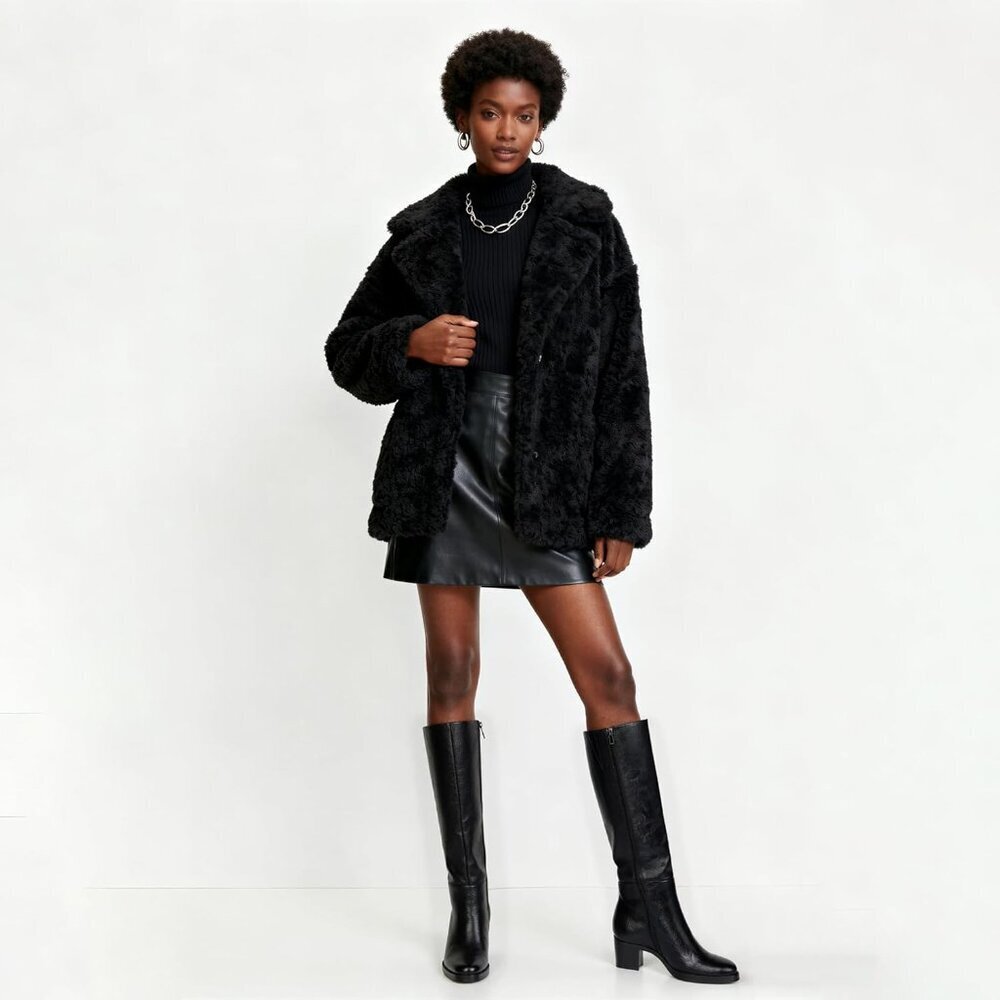 Women's Retro Black 2.56" Chunky Heel Round Toe Side Zipper Knee High Boots - Picture 3 of 7